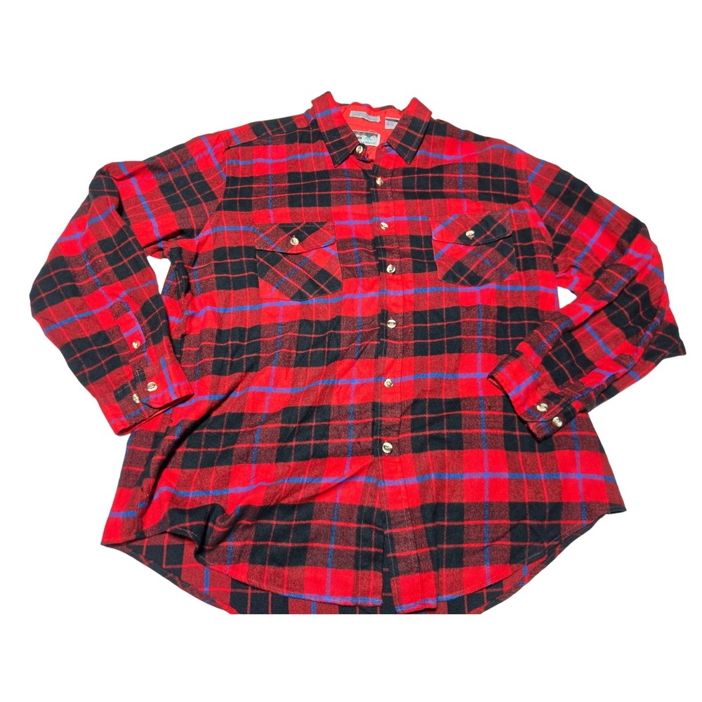 BOG TRADING CO Flannel Shirt‎ Red Black Blue Plaid Meb's XL